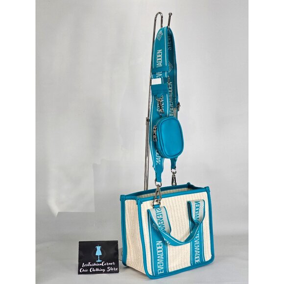 NWOT Steve Madden Women's Bwebbers Straw Crossbody Bag Air Pod Case Teal 293 - Picture 4 of 12